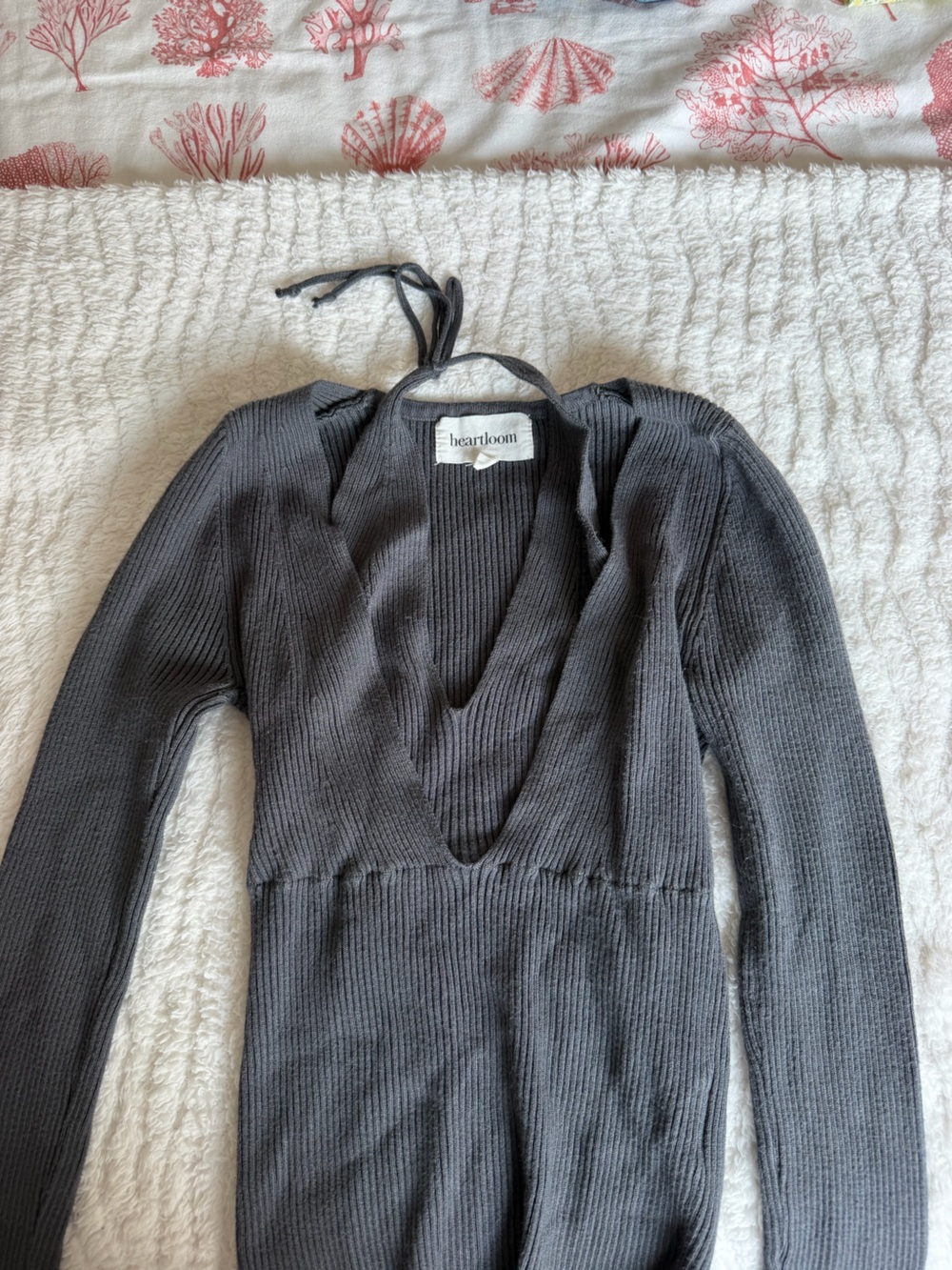 Heartloom Charcoal Ribbed Deep V-Neck Long Sleeve Top